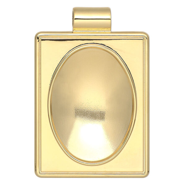 Pendant, Almost Instant Jewelry®, gold-plated "pewter" (zinc-based alloy), 45x30mm single-sided rectangle with 30x22mm oval setting and tube bail. Sold individually. image number 0