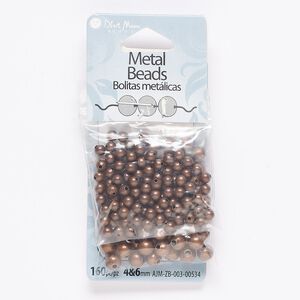 Bead mix, antique copper-finished steel, (100) 4mm round with 0.8mm hole and (60) 6mm round. Sold per pkg of 160.