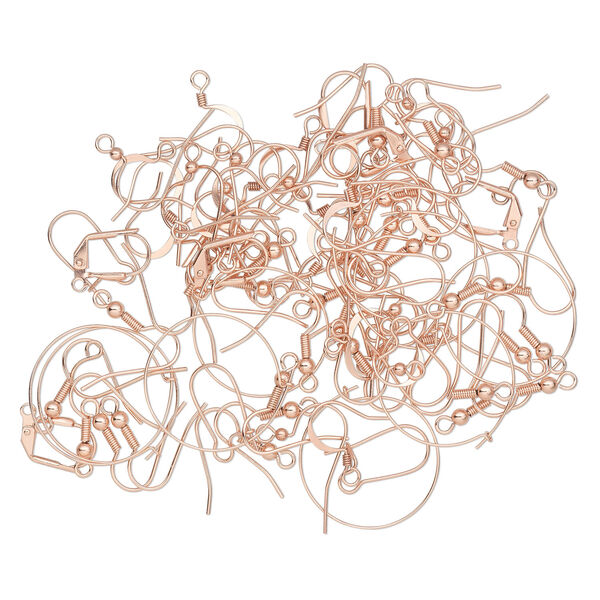 Earring mix hoop / kidney / leverback / fishhook 1pkg100 copper-plated, mixed sizes and shaped, 22-24 gauge brass / steel 50 pair image number 1