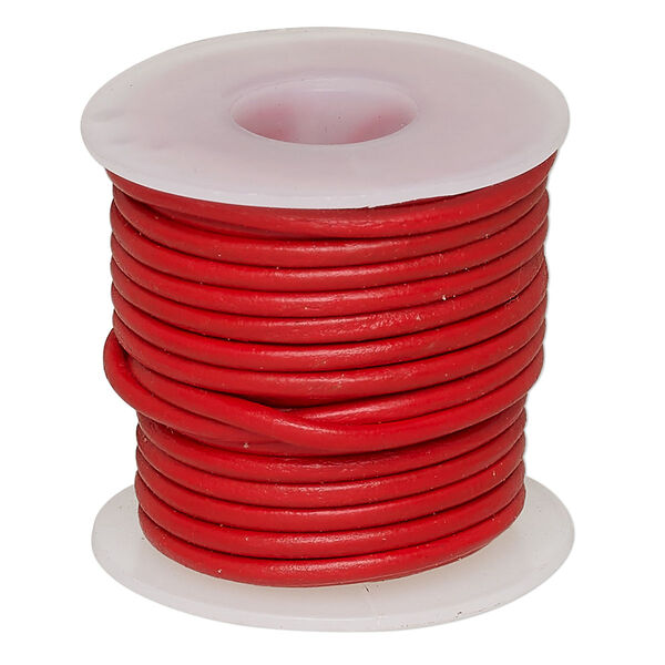 Cord, leather (dyed), red, 1.4-1.6mm round. Sold per 5-yard spool. image number 0