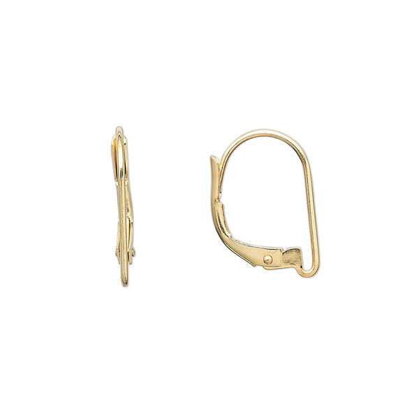 Ear wire, gold-plated brass, 16mm leverback with open oval 1/2 loop. Sold per pkg of 50 pairs. image number 0