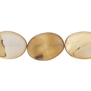 Mother-of-pearl shell 1pkg1, flat oval bead 15 inch golden light brown 18x13mm-18x14mm