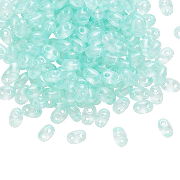 Seed bead, Preciosa Twin™ Czech glass, pkg/250g, 5x2.5mm oval, transparent mint green terra pearl clear, (08158). image number 0