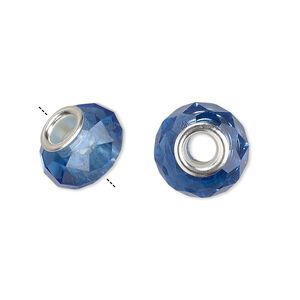 Bead 10pk 32 facets medium blue silver plate, Celestial Crystal® Dione® 14x9mm rondelle