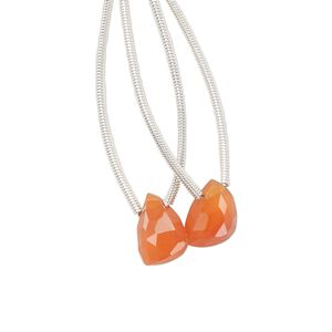 Carnelian 1pkg2, hand-cut top-drilled faceted triangle bead 11x7mm