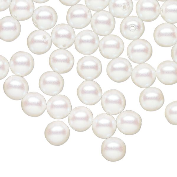 Bead druk Czech pearl-coated glass 60pk 6mm round, iridescent opaque white image number 0