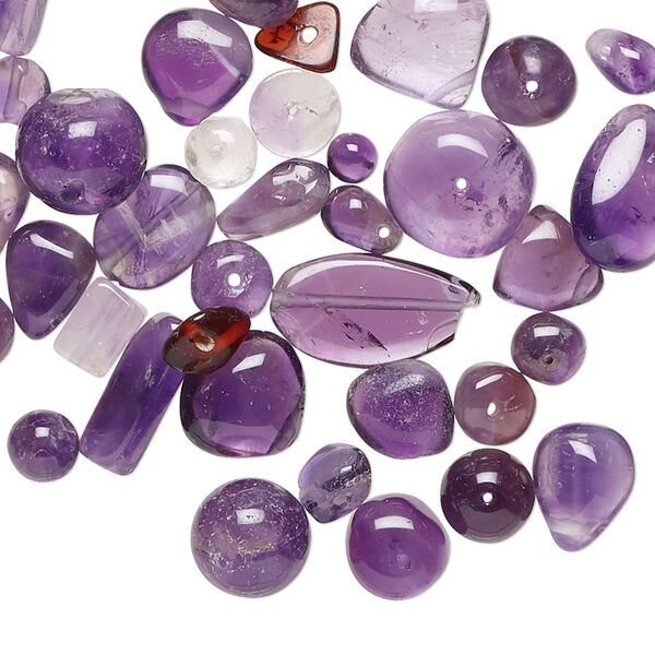 Bead mix, amethyst (natural), medium to dark, 4mm-11x4mm hand-cut top- and center-drilled mixed shapes with 0.4-1.4mm hole, C grade, Mohs hardness 7. Sold per 1-ounce pkg, approximately 70-80 beads. image number 0
