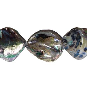 Bead, mother-of-pearl shell (dyed), sage AB, 18x17mm-19x18mm uneven diamond with 0.4-0.6mm hole, Mohs hardness 3-1/2. Sold per 15-inch strand.