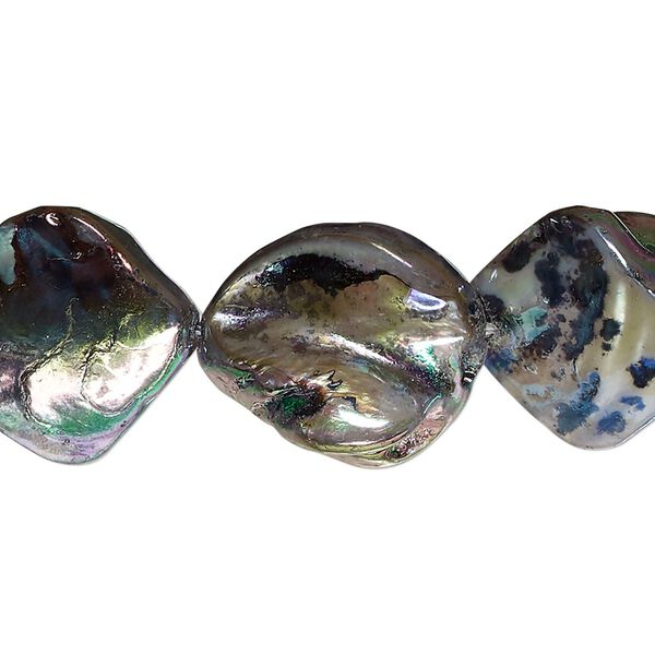 Bead, mother-of-pearl shell (dyed), sage AB, 18x17mm-19x18mm uneven diamond with 0.4-0.6mm hole, Mohs hardness 3-1/2. Sold per 15-inch strand. image number 0