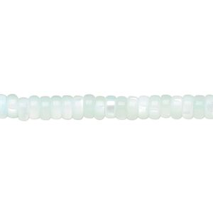 Bead, mother-of-pearl shell (dyed), aqua blue, 5x2mm heishi, Mohs hardness 3-1/2. Sold per 15-1/2 to 16-inch strand.