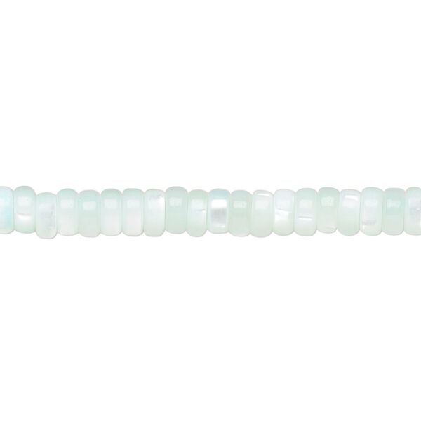 Bead, mother-of-pearl shell (dyed), aqua blue, 5x2mm heishi, Mohs hardness 3-1/2. Sold per 15-1/2 to 16-inch strand. image number 0