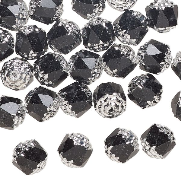 Czech pressed glass 1pkg50, cathedral bead jet / metallic silver 8mm image number 0