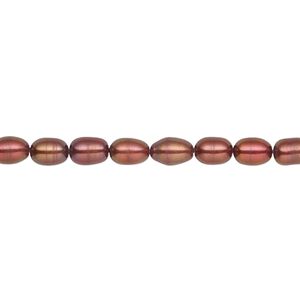 Pearl, cultured freshwater (dyed), black cherry, 4-5mm rice, C grade, Mohs hardness 2-1/2 to 4. Sold per 16-inch strand.