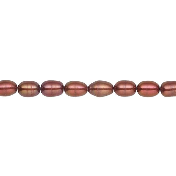 Pearl, cultured freshwater (dyed), black cherry, 4-5mm rice, C grade, Mohs hardness 2-1/2 to 4. Sold per 16-inch strand. image number 0