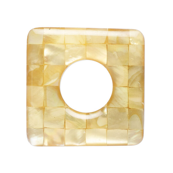 Focal, gold lip shell / mother-of-pearl shell / resin (assembled) 1pkg1, bright yellow, 29-30mm undrilled 1sided square donut with checkerboard pattern. image number 0