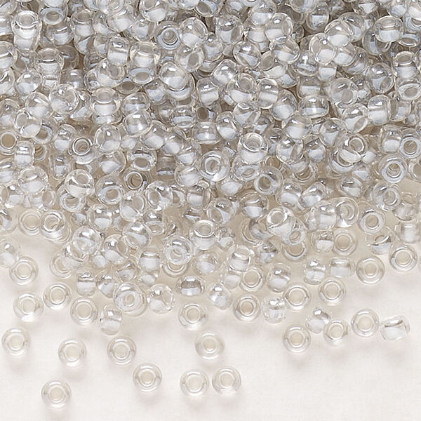 Seed bead, Preciosa Ornela Czech glass, pkg/50g, #11 rocaille, translucent color-lined luster pastel grey, (382PD). image number 0
