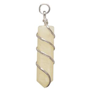Yellow quartz / copper 1pkg1, silver-finished wrapped point pendant natural 35x10mm