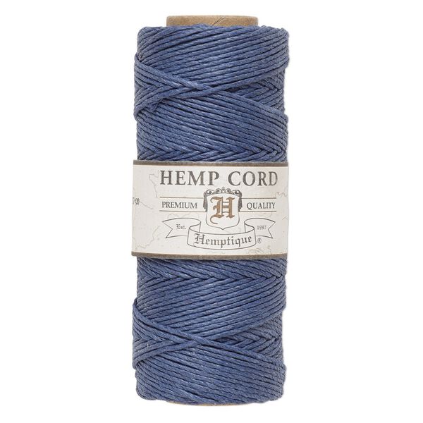 Cord, Hemptique®, polished hemp, blue, 1mm diameter, 20-pound test. Sold per 205-foot spool. image number 0