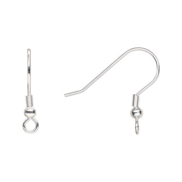 Ear wire, silver-finished stainless steel, 20mm fishhook with 3mm ball and 4mm coil with perpendicular open loop, 21 gauge. Sold per pkg of 500 pairs. image number 0
