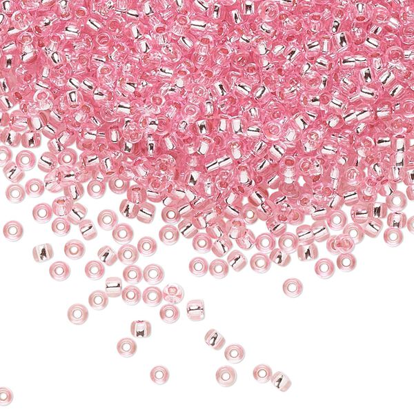 Seed bead, TOHO BEADS®, glass, pkg/7.5g, #11 round, transparent silver-lined pink (TR-11-38). image number 0