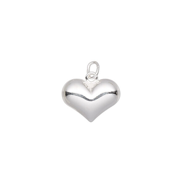 Charm, sterling silver, 14x10mm puffed heart. Sold per pkg of 2. image number 0