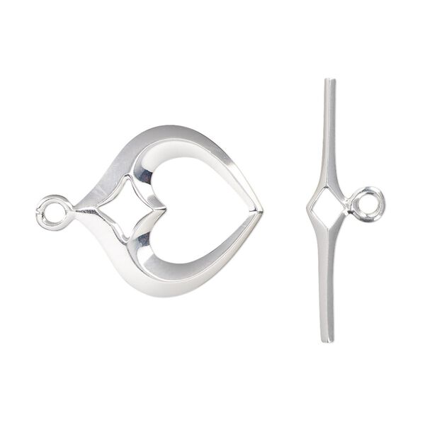 Clasp, toggle, sterling silver, 18.5x18mm heart. Sold individually. image number 0