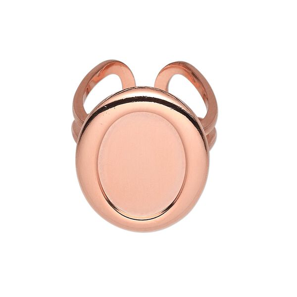 Ring, copper-plated "pewter" (zinc-based alloy), 24x20mm with 18x13mm oval setting, adjustable. Sold individually. image number 0