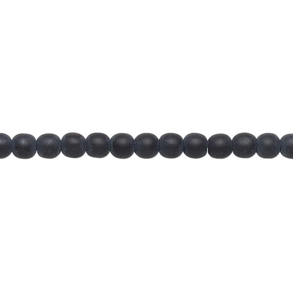 Bead, Preciosa, Czech glass druk, opaque matte black, 4mm round. Sold per 15-1/2" to 16" strand. image number 0