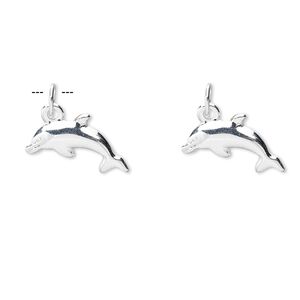 Charm, sterling silver, 15x8x2mm dolphin. Sold per pkg of 2.