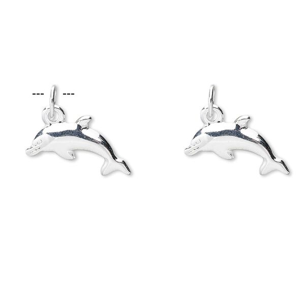 Charm, sterling silver, 15x8x2mm dolphin. Sold per pkg of 2. image number 0