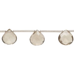 Smoky quartz 1pkg11, hand-cut top-drilled faceted puffed teardrop bead graduated 7-10mm