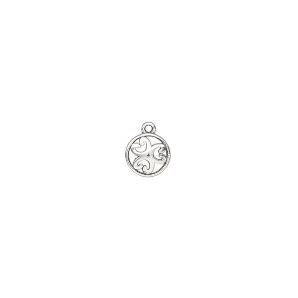 Drop 1pkg1, antiqued sterling silver, 6.5mm flat round with open hearts. image number 0
