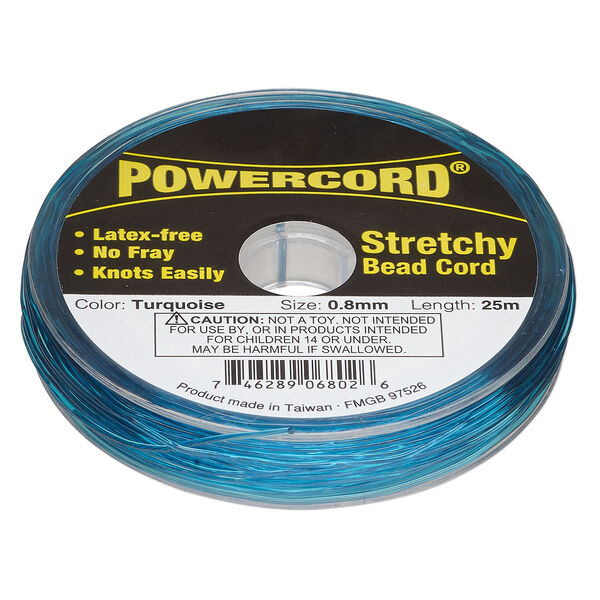 Cord, Powercord&reg;, elastic, turquoise, 0.8mm, 8.5-pound test. Sold per 25-meter spool. image number 0