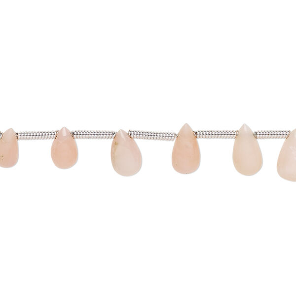 Bead, pink opal and peach opal (natural), light, 6x3mm-9x5mm hand-cut top-drilled teardrop with 0.4-1.4mm hole, B- grade, Mohs hardness 5 to 6-1/2. Sold per pkg of 20. image number 0