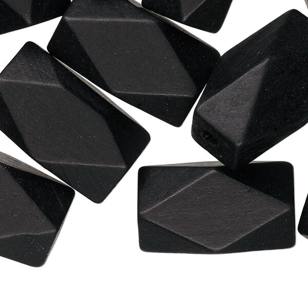 Bead, wood (dyed), black, 22x13mm hand-cut faceted tube, 2.1mm hole. Sold per pkg of 25. image number 0