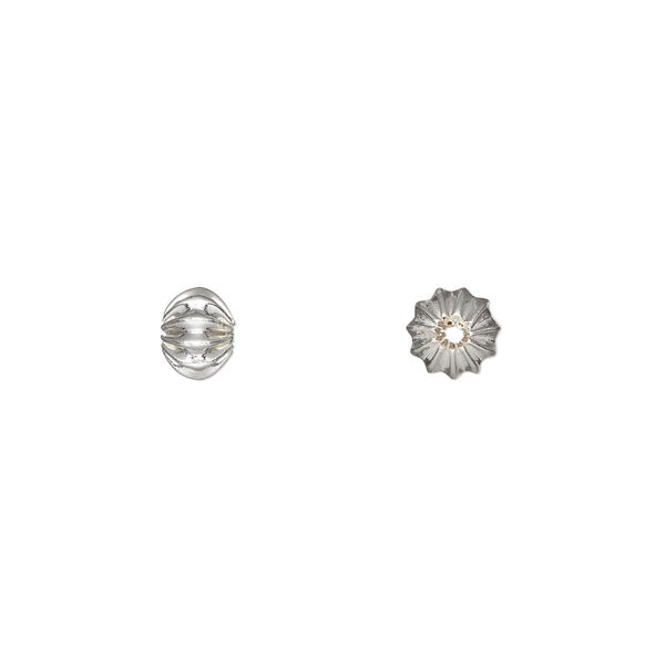 Bead, silver-plated brass, 6x4.5mm corrugated rondelle. Sold per pkg of 20. image number 0