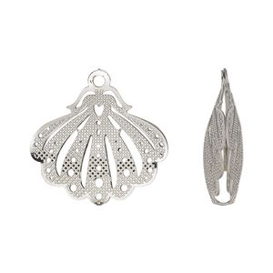 Drop, stainless steel, 22x19mm double-sided textured cut-out domed fan. Sold per pkg of 6.