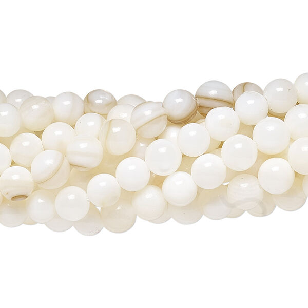 Bead, freshwater pearl shell (natural / bleached), white, 5mm round, Mohs hardness 3-1/2. Sold per pkg of (10) 15" to 16" strands. image number 0