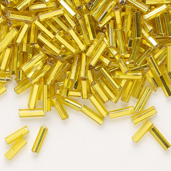 Bead, Preciosa Ornela Czech glass, bugle bead, pkg/500g, 1/4 inch, silver-lined transparent yellow amber, (87010). image number 0
