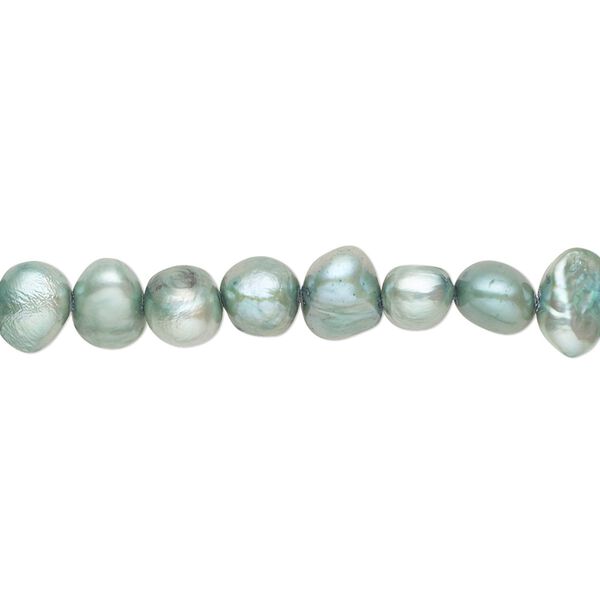 Pearl, cultured freshwater (dyed), avocado, 5-6mm flat-sided potato with 0.4-0.6mm hole, D grade, Mohs hardness 2-1/2 to 4. Sold per 15-inch strand. image number 0
