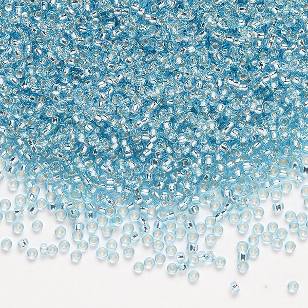 Seed bead, Miyuki, glass, pkg/35g, #15 rocaille, transparent silver-lined aqua (RR-18). image number 0
