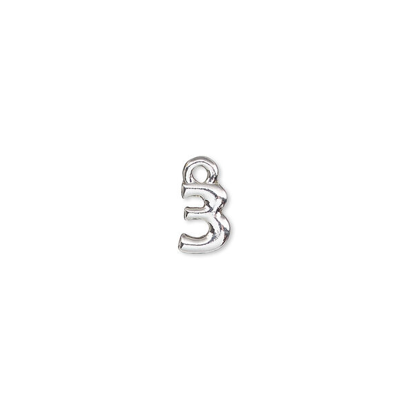 Charm, silver-finished "pewter" (zinc-based alloy), 7.5x5.5mm number 3. Sold per pkg of 2. image number 0
