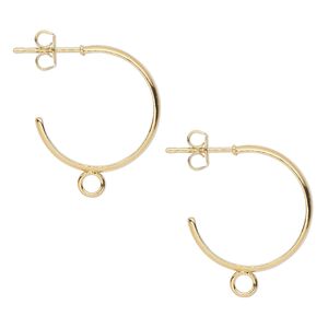 Earring hoop 1pkg100 gold-plated, 18mm 0.75 round / closed loop / earnuts, 20 gauge carbon steel / brass 50 pair
