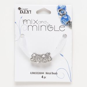 Bead, silver-finished "pewter" (zinc-based alloy) and glass, clear, 12x6mm rondelle. Sold per pkg of 4.