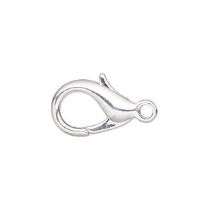 Clasp lobster claw 1pkg100 silver-plated, 19x12mm, brass 1-strand