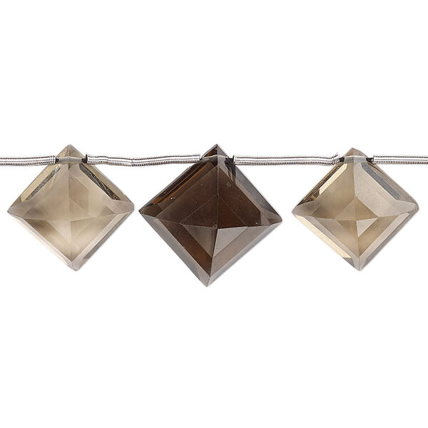 Bead, smoky quartz (heated / irradiated), 11-15mm graduated hand-cut faceted flat diamond, B+ grade, Mohs hardness 7. Sold per pkg of 11 beads. image number 0