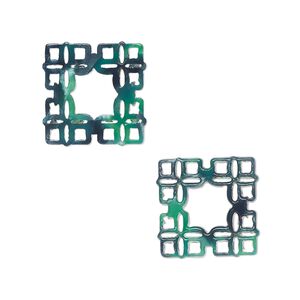Component, resin, green and dark green, 20mm square with cutouts. Sold per pkg of 8.