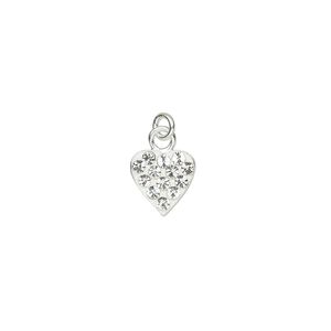 Charm, crystal / epoxy / sterling silver, clear and white, 7.5x7mm single-sided heart with 3mm closed jump ring. Sold individually.
