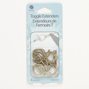 Clasp toggle 1pkg4 "pewter" (zinc alloy), 15mm round, antique gold-finished 1-strand