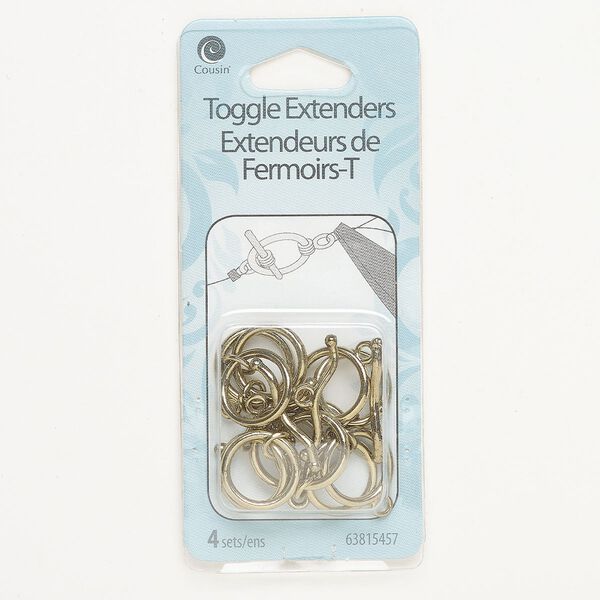 Clasp toggle 1pkg4 "pewter" (zinc alloy), 15mm round, antique gold-finished 1-strand image number 0